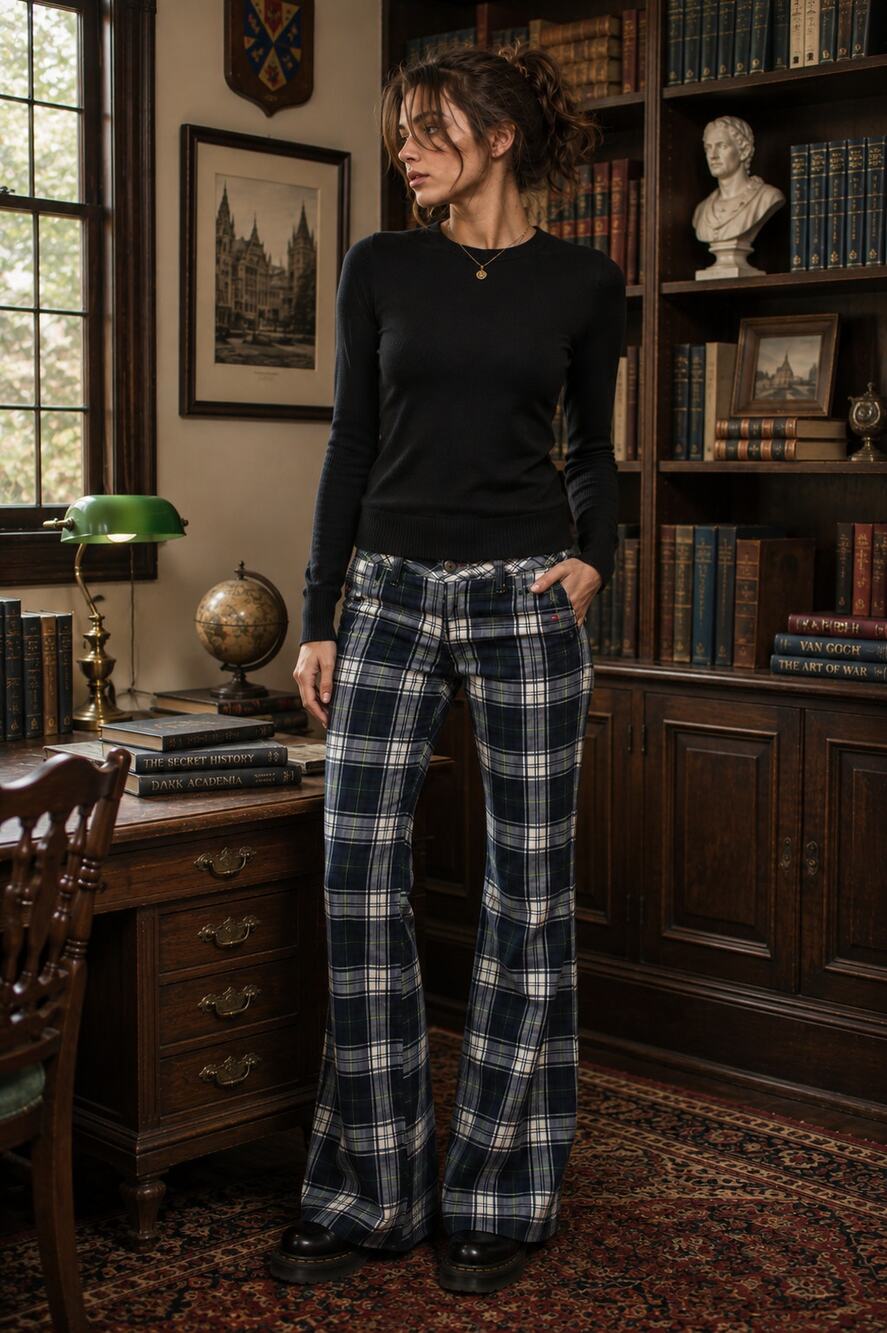 Vintage Y2K Tommy Jeans Plaid Flare Pants Size 5 Low Rise Tartan Preppy